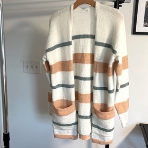 Teal and peach long-line cardigan, M